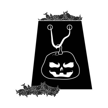 Cadılar bayramın kutlu olsun, şekerli siyah çanta parti kutlaması silueti