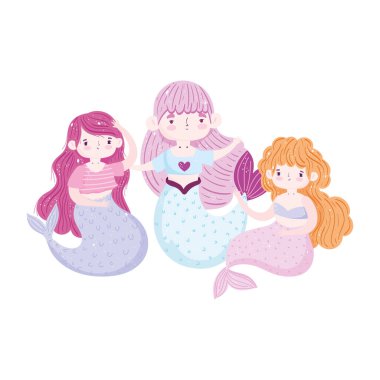 Şirin küçük denizkızları. Neşeli çizgi film fantezisi.