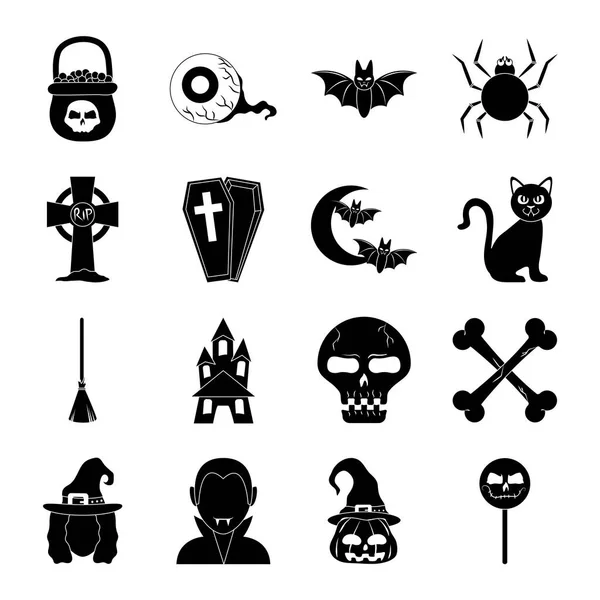 Happy halloween, trick or treat party celebration silhouette icon — Stock Vector