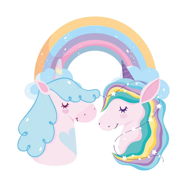 Unicorn stars and rainbow dream magic decoration cartoon - Stok Vektor