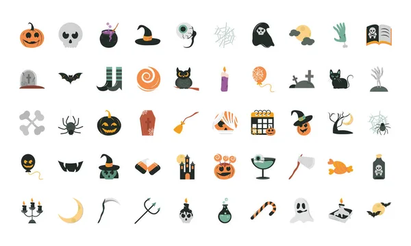 Happy Halloween, Trick oder Behandlung Party Feier flache Symbole gesetzt — Stockvektor