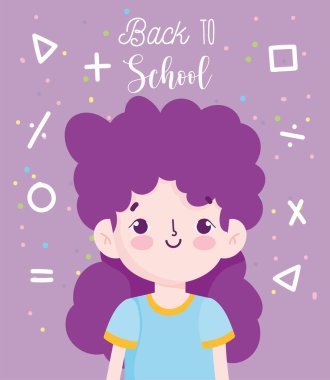 Okula geri dön, öğrenci kız aritmetik işaretleri ilköğretim çizgi filmi