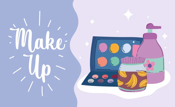 Make-up Kosmetik Mode Schönheit Lidschatten Palette Spender Creme und Produkt Hautpflege — Stockvektor