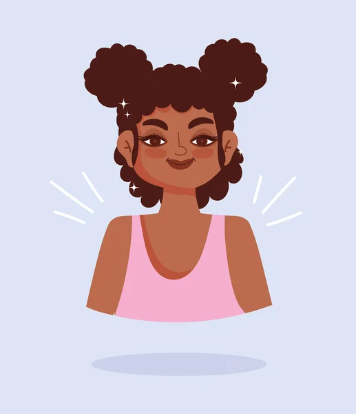 अफ्रीकी अमेरिकी युवा महिला पोर्ट्रेट कार्टून चरित्र — स्टॉक वेक्टर