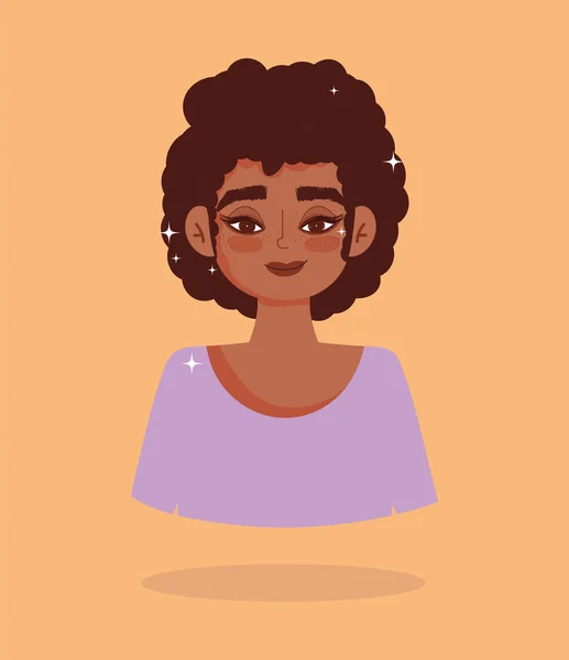 Afro-americano menina cabelo curto retrato desenho animado personagem — Vetor de Stock