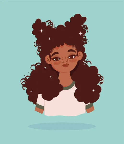 Afrikanische amerikanische Mädchen lange Haare lockiges Porträt Cartoon-Figur — Stockvektor