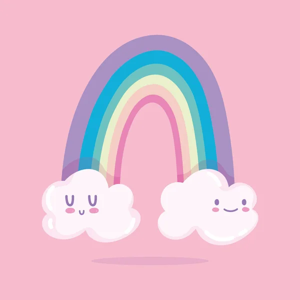 Fondo rosa arco iris dibujos animados nubes decoración mágica — Archivo Imágenes Vectoriales