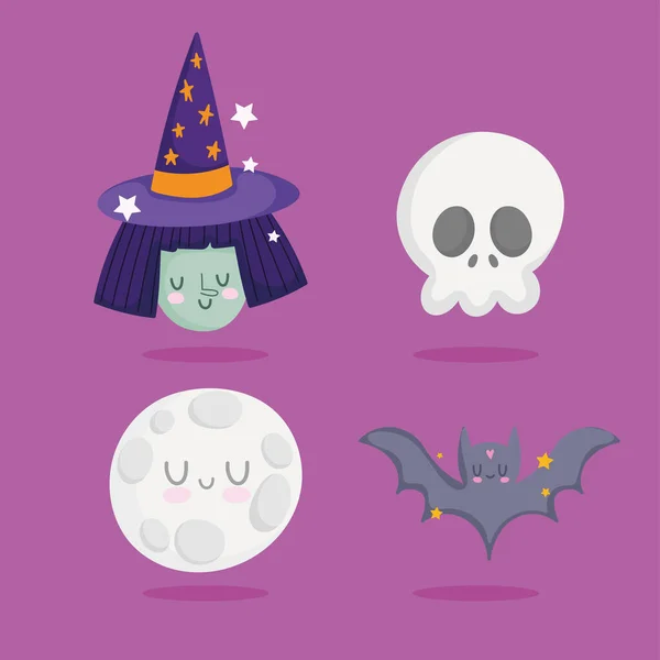 Happy halloween, witch skull moon bat trick or treat party celebration — Stock Vector