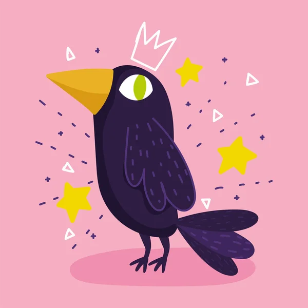 Corbeau oiseau animaux étoiles dessin dessin animé — Image vectorielle