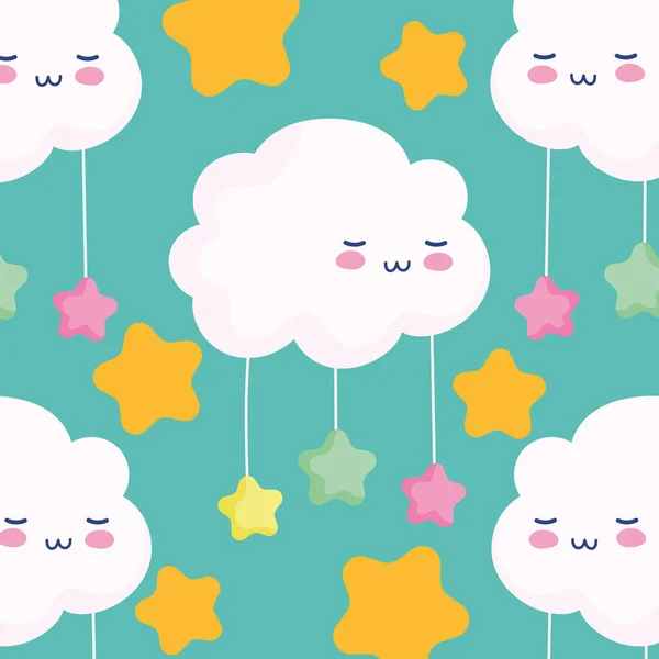 Clouds hanging stars dream magic cartoon decoration — Stock Vector
