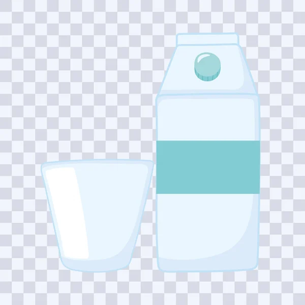 塑料或玻璃杯瓶、牛奶或果汁盒和一次性杯子 — 图库矢量图片