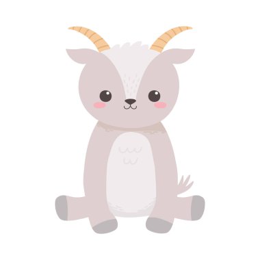 Sevimli küçük keçi oturan hayvan çizgi filmi izole edilmiş beyaz arka plan tasarımı