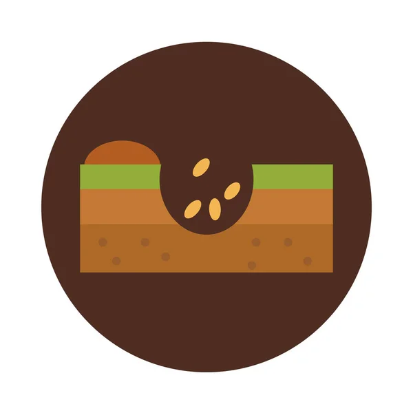 Agriculture and farming seed falling in hole on ground block and flat icon — Stock Vector