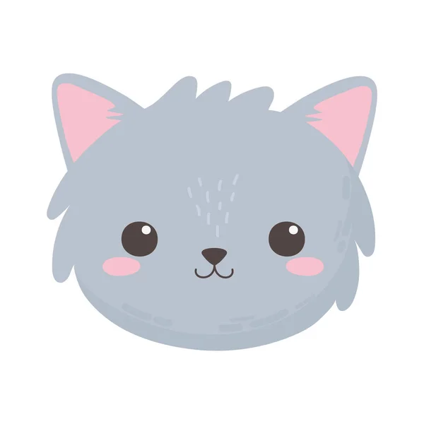 Lindo gato gris cara animal dibujos animados aislado blanco fondo diseño — Vector de stock