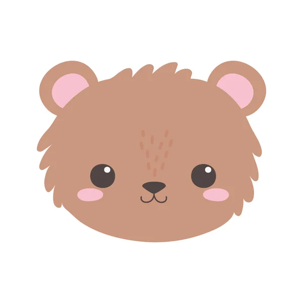 Lindo oso poco cara animal dibujos animados aislado blanco fondo diseño — Vector de stock