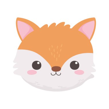 Sevimli küçük tilki suratlı hayvan çizgi filmi izole edilmiş beyaz arka plan tasarımı