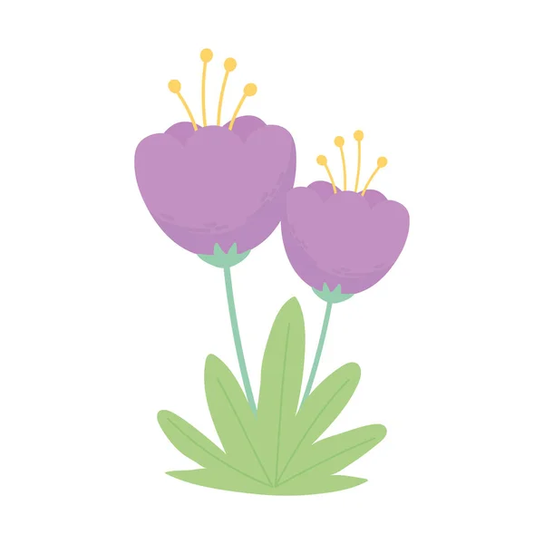 Lila Blumen Stamm Gras Natur isoliert weiß Hintergrund Design — Stockvektor