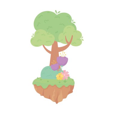 Ağaç çiçekleri çalılık bitki çizgi filmi izole edilmiş beyaz arkaplan tasarımı