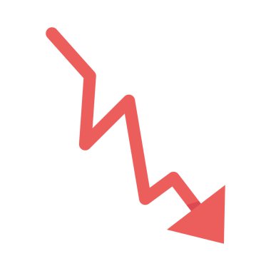 Kırmızı ok aşağı doğru finansal kriz izole edilmiş simge beyaz arkaplan