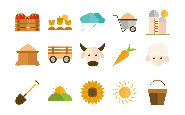Agricultura trabajo equipo granja dibujos animados plano icono estilo — Vector de stock