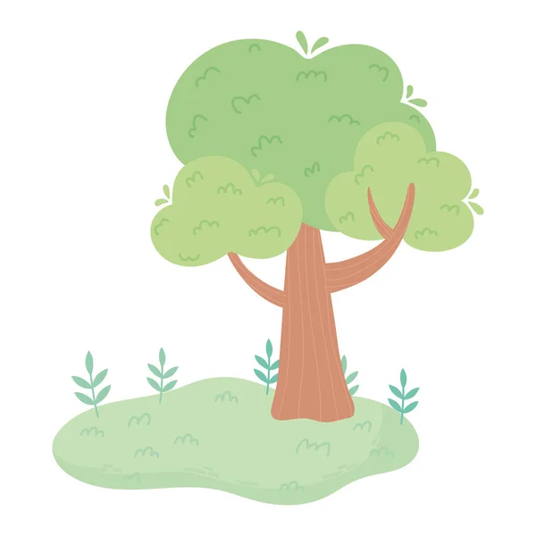 木の枝草の自然植生漫画隔離された白い背景デザイン — ストックベクタ