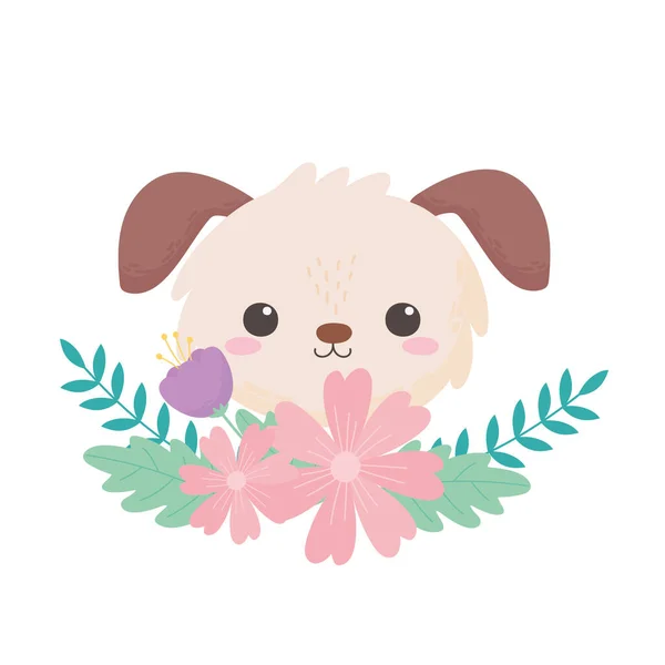 Маленькая собачья голова цветы оставляет мультяшное животное — стоковый вектор