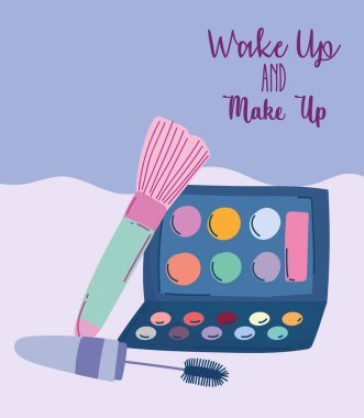 makyaj ürünleri moda güzellik göz farı palet rimel ve fırça