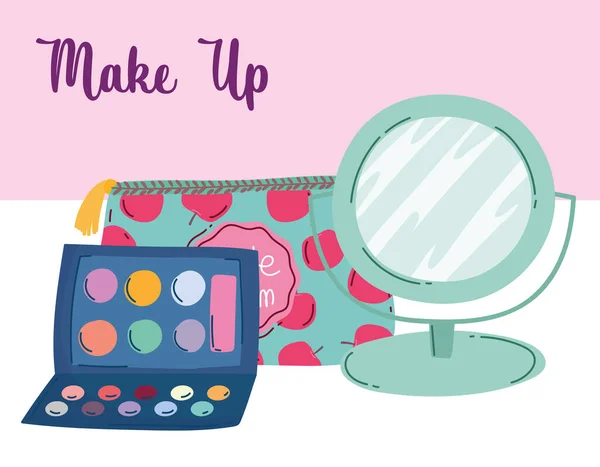 Make-up Kosmetik Produkt Mode Schönheit Kosmetik Tasche Spiegel Lidschatten Palette Pinsel — Stockvektor