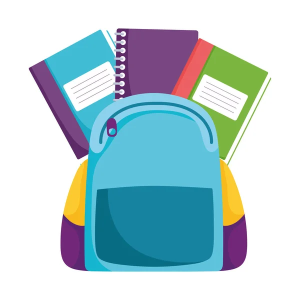Tillbaka till skolan, ryggsäck böcker grundläggande utbildning tecknad — Stock vektor