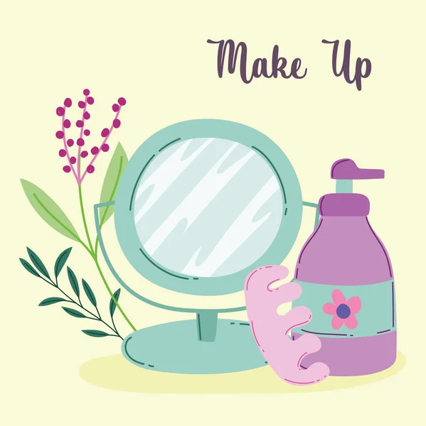 Maquillaje cosméticos producto moda belleza espejo pedicura separadores y dispensador crema corporal — Vector de stock