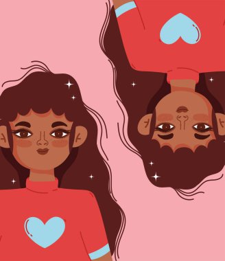 siyah genç kadın ikizler çizgi film portresi