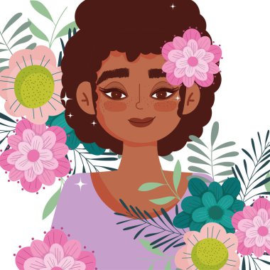 Afro amerikan kadın karikatür çiçeğinin kafa portresi