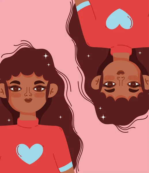 Schwarze junge Frauen Zwillinge Cartoon-Porträt — Stockvektor