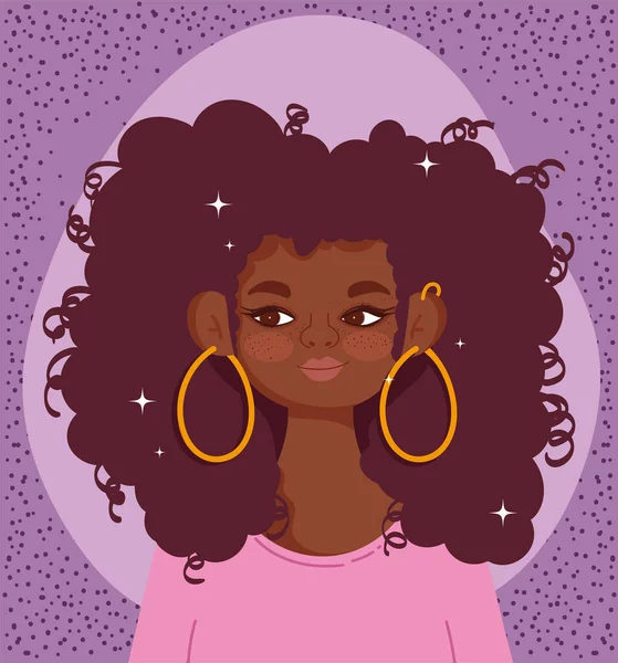 Afrikanische amerikanische Mädchen Porträt Karikatur lockiges Haar — Stockvektor