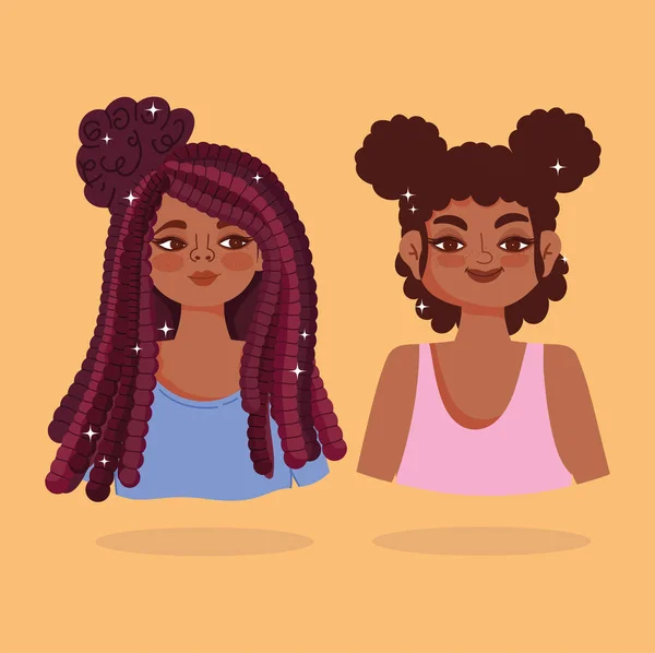 Zwei afrikanisch-amerikanische Frauen Gesicht mit Afrohaaren — Stockvektor