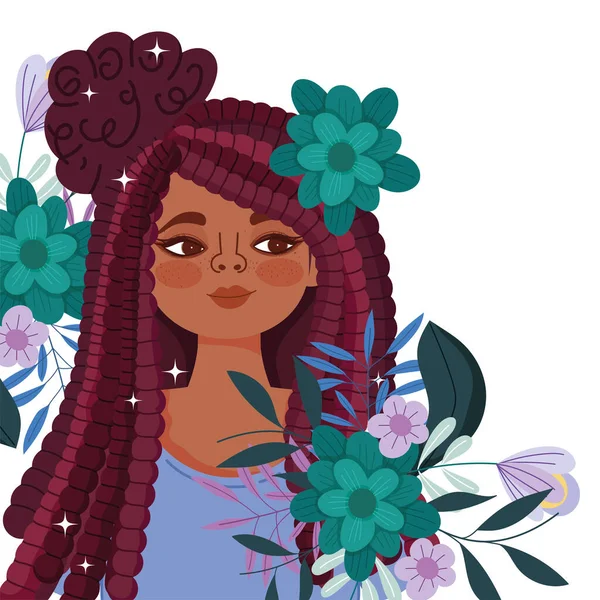 Afroamerikanische Karikatur mit Blumen und Blättern — Stockvektor