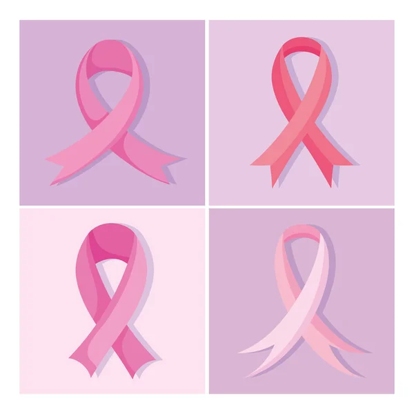 Sensibilisation au cancer du sein rubans roses icônes de conception vectorielle — Image vectorielle