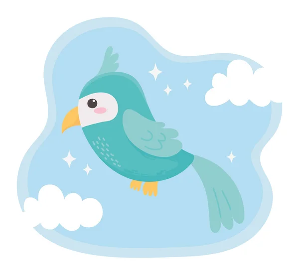 Lindo pequeño loro pájaro dibujos animados cielo fondo diseño — Vector de stock