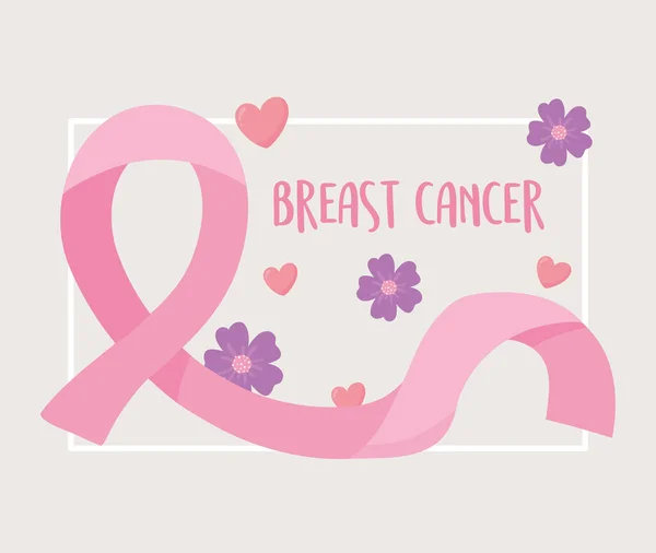 Brustkrebs Bewusstsein Blumen rosa Band Schriftzug Vektor-Design — Stockvektor