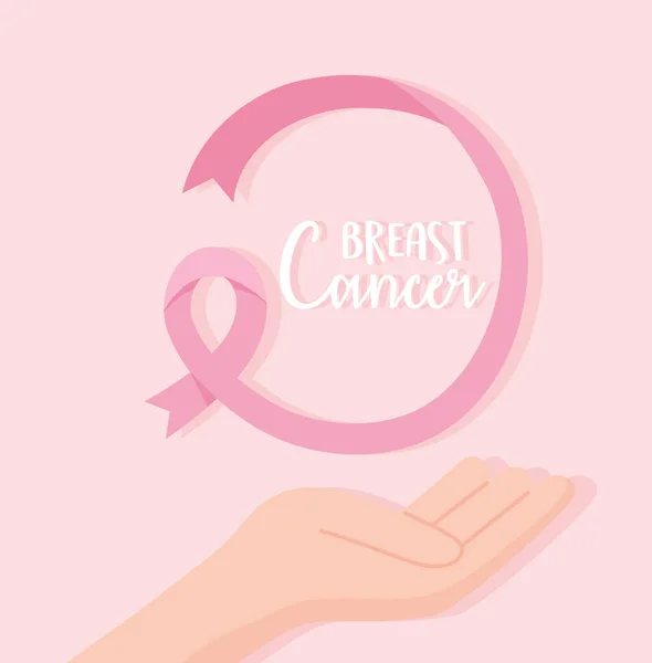 Cancer du sein sensibilisation main ruban rose campagne vectoriel design — Image vectorielle
