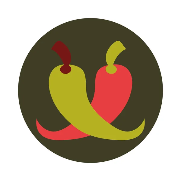 Grüne und rote Chilischote pflanzliche Gewürzspeise Block und flaches Symbol — Stockvektor