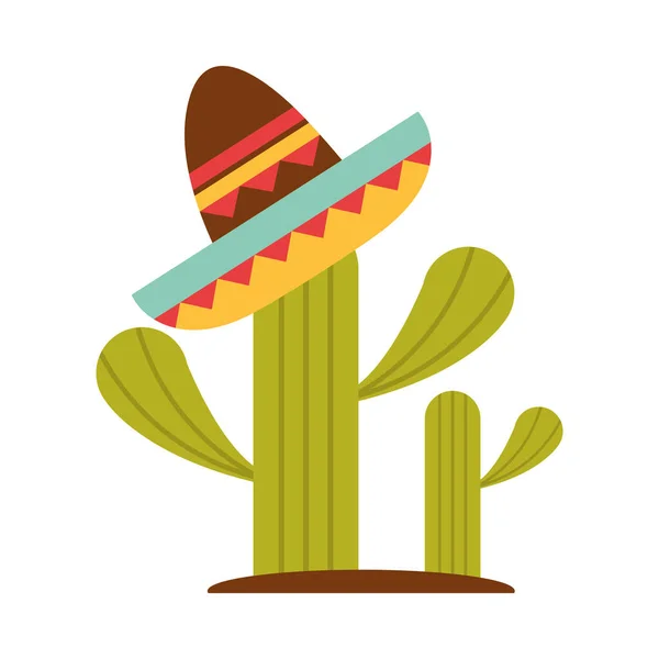 Mexicaanse hoed op cactus decoratie platte pictogram — Stockvector