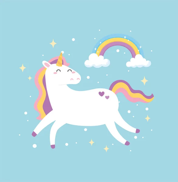 Cute unicorn mimpi fantasi pelangi bintang hewan kartun - Stok Vektor