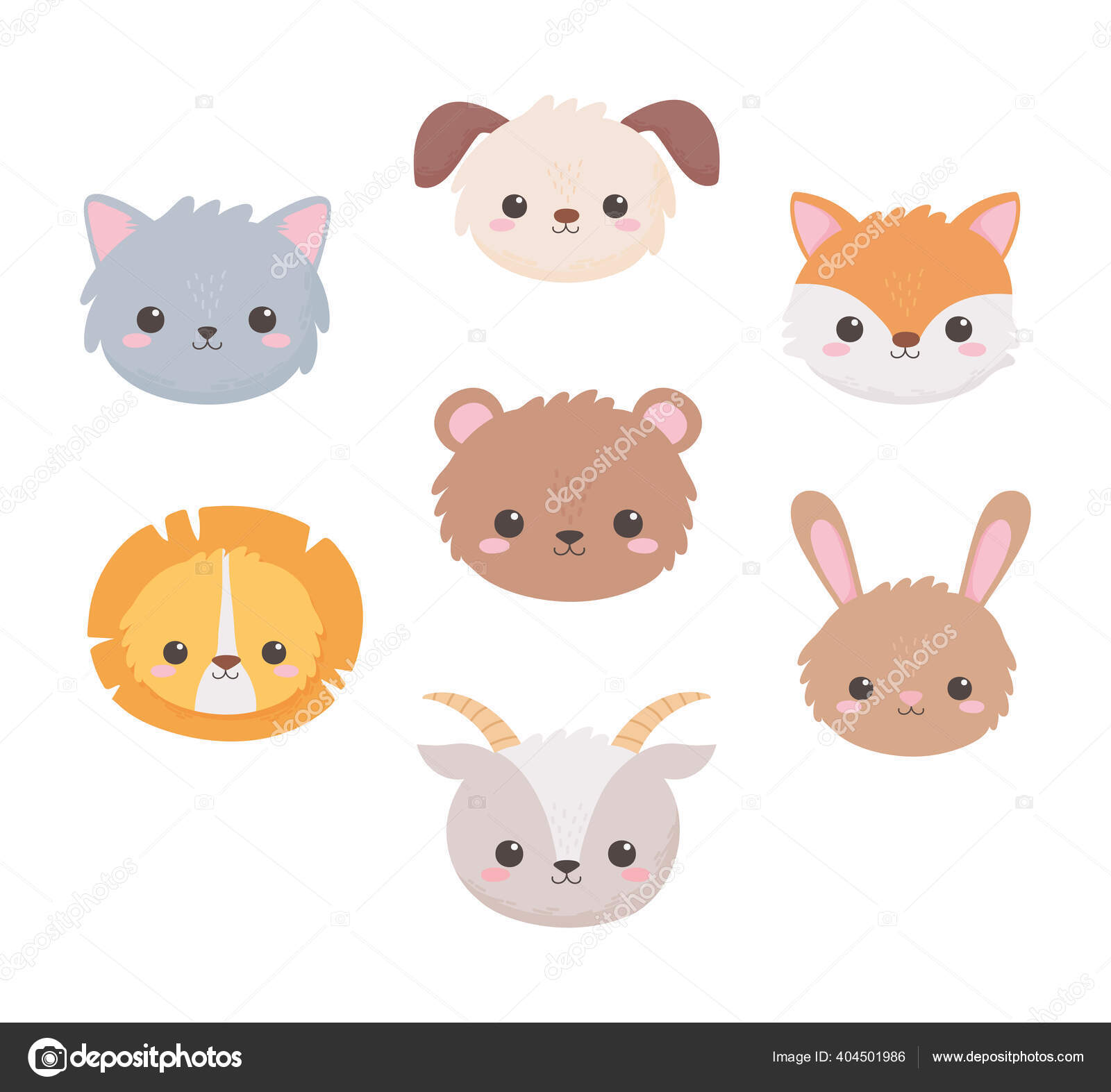 Mignon Chien Chevre Ours Lapin Lion Renard Et Chat Tetes Dessins Animes Animaux Image Vectorielle Stockgiu C 404501986