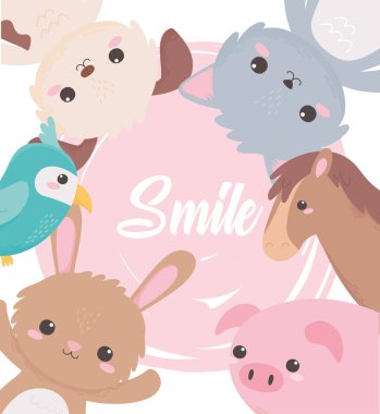 Şirin köpek kedi tavşan domuz papağan at çizgi film hayvanları