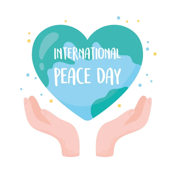 Международный день мира руки держа сердце форме мира — стоковый вектор