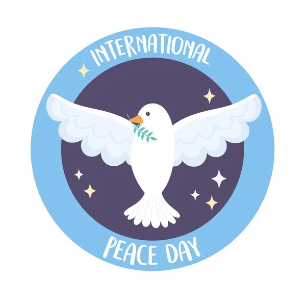 Международный день мира белый голубь холдинг филиал в полете — стоковый вектор