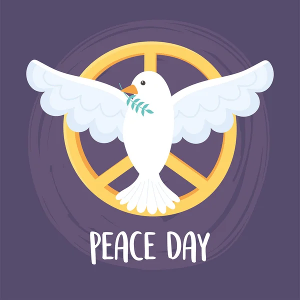 国際平和の日鳩の葉のくちばしの紋章 — ストックベクタ