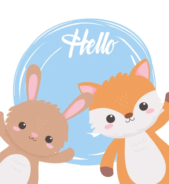 Niedliche Kaninchen und Fuchs Cartoon Tiere hallo Hintergrunddesign — Stockvektor
