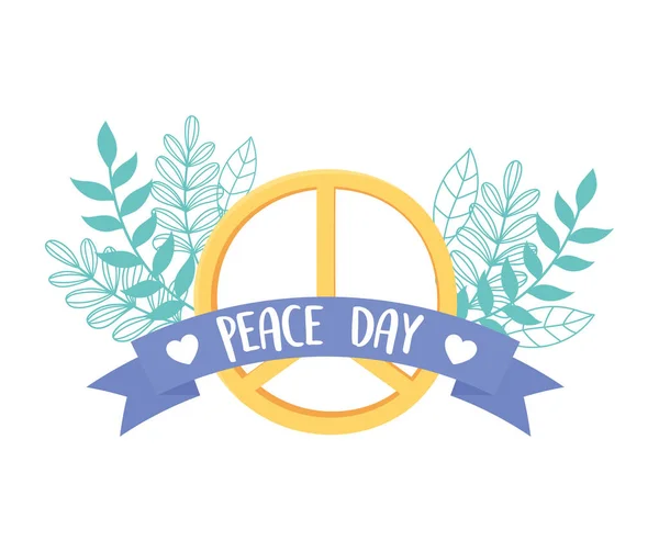Międzynarodowy dzień pokoju symbol lewa liści charakter wstążka — Wektor stockowy